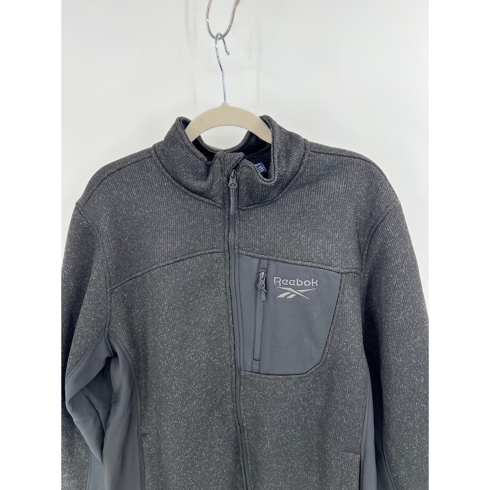 Reebok Mens Full Zip Fleece Jacket Black Heather OMRB1530 Large NWT - Picture 2 of 10